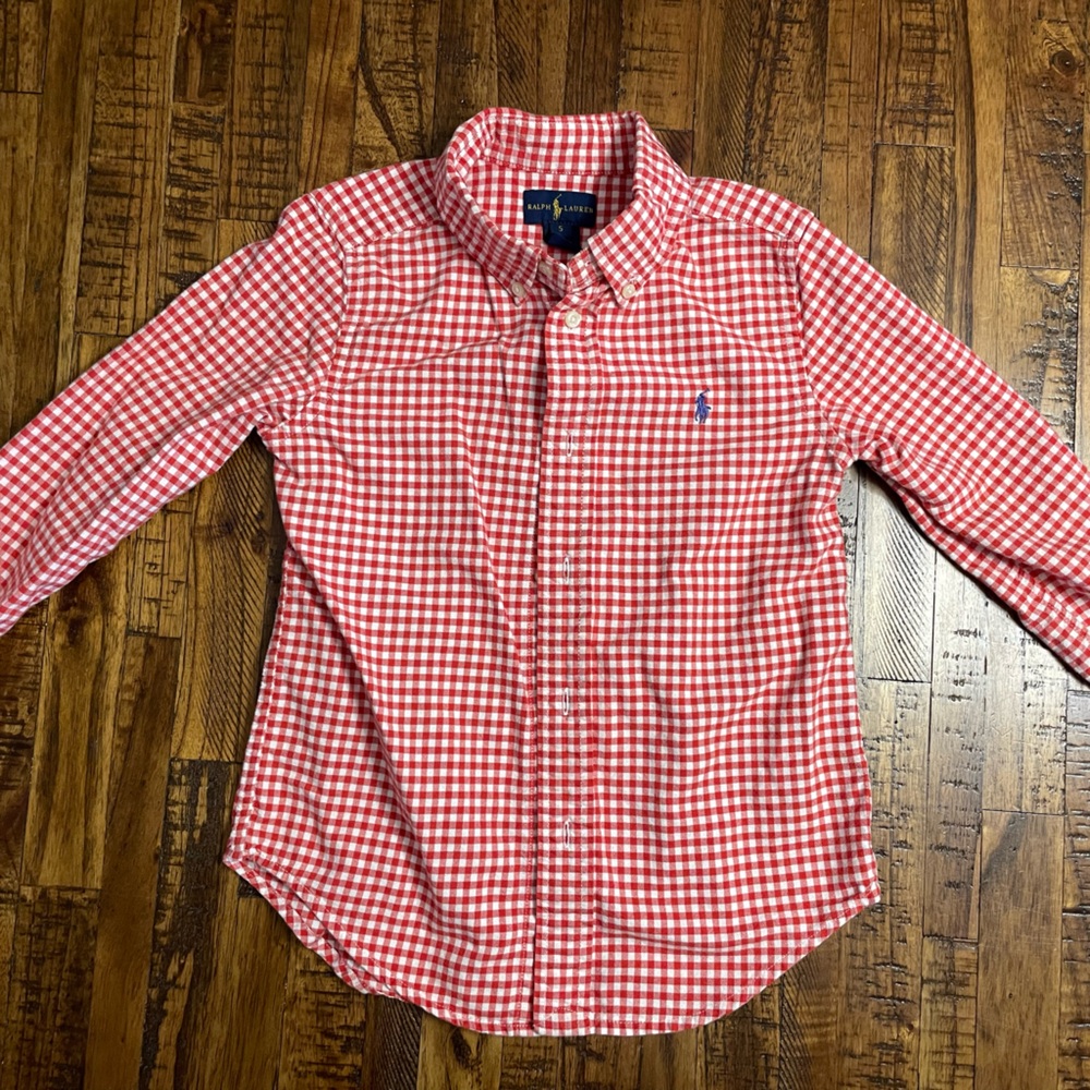 Ralph Lauren Red and White Checkered Kids Button Down Shirt